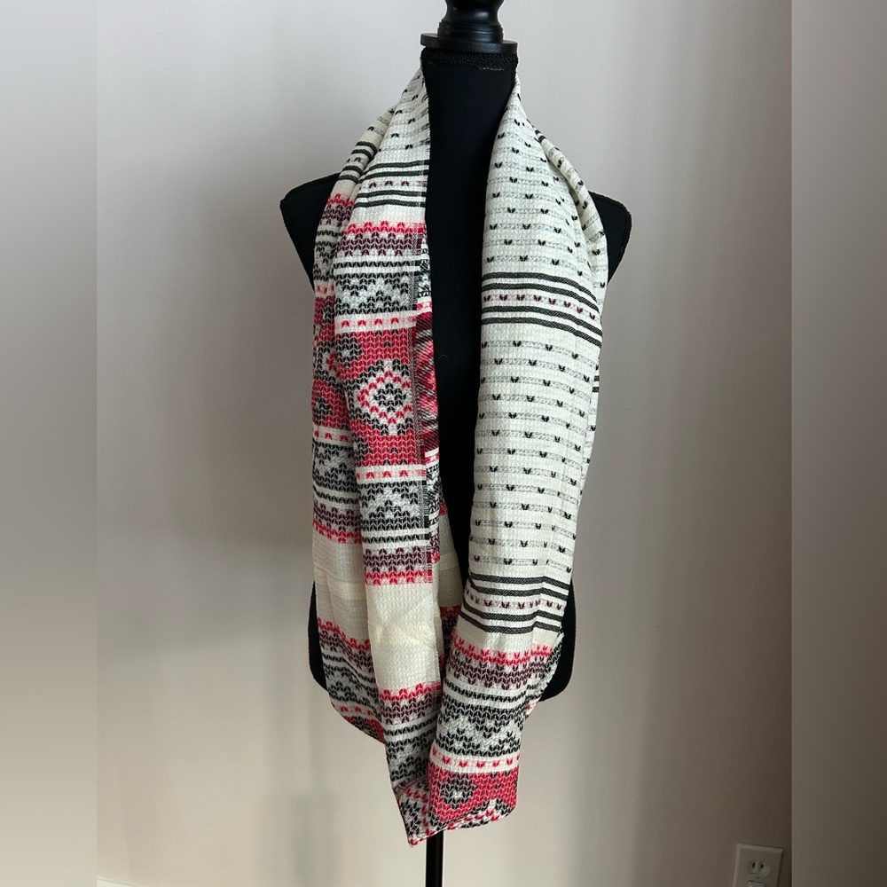 J. Jill Textured Knit Infinity Scarf in Ivory, Red and Black